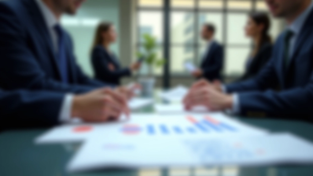 Obchodní jednání se zvýrazňováním důležitých bodů a grafy ekonomických předpovědí